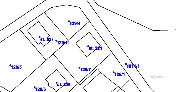 Parcela st. 221 v KÚ Čeminy, Katastrální mapa