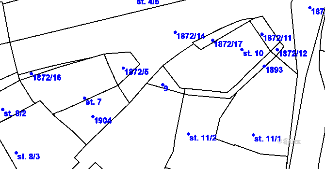 Parcela st. 9 v KÚ Čeminy, Katastrální mapa