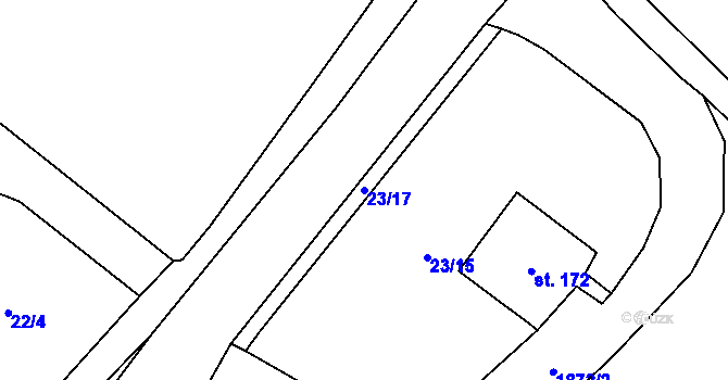 Parcela st. 23/17 v KÚ Čeminy, Katastrální mapa