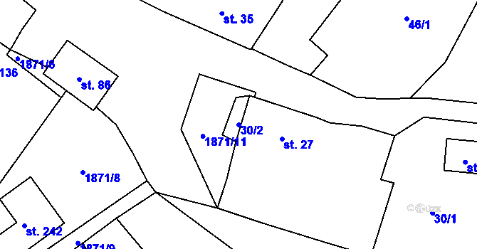 Parcela st. 30/2 v KÚ Čeminy, Katastrální mapa