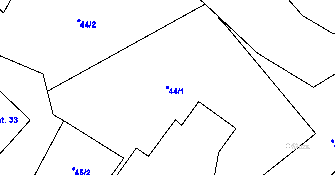 Parcela st. 44/1 v KÚ Čeminy, Katastrální mapa