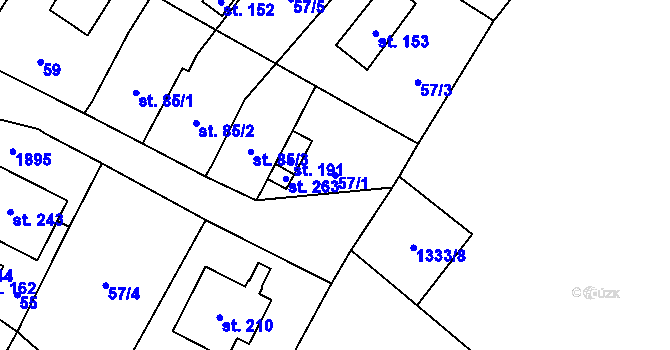 Parcela st. 57/1 v KÚ Čeminy, Katastrální mapa