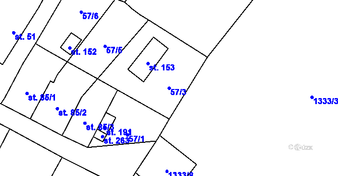 Parcela st. 57/3 v KÚ Čeminy, Katastrální mapa