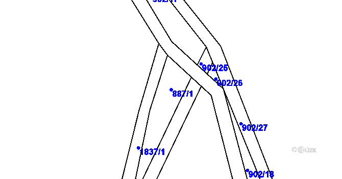 Parcela st. 887/1 v KÚ Čeminy, Katastrální mapa