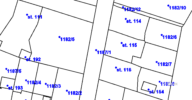 Parcela st. 1187/1 v KÚ Čeminy, Katastrální mapa