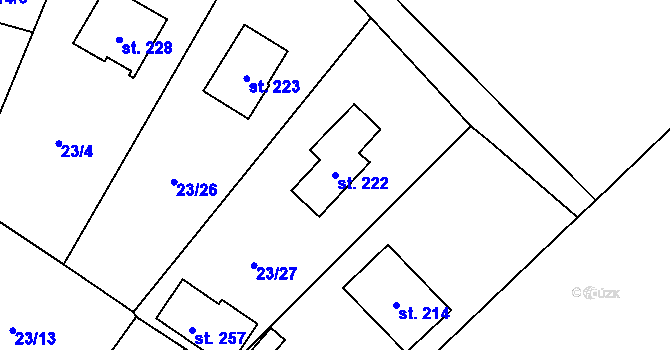 Parcela st. 222 v KÚ Čeminy, Katastrální mapa