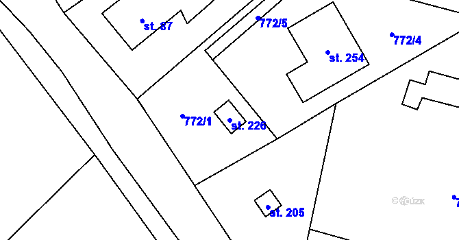 Parcela st. 226 v KÚ Čeminy, Katastrální mapa