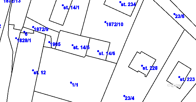 Parcela st. 14/6 v KÚ Čeminy, Katastrální mapa