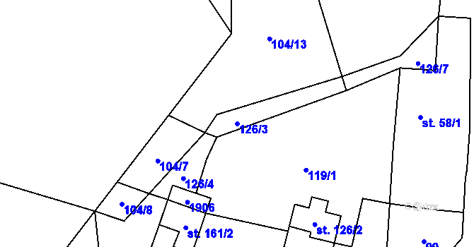 Parcela st. 126/3 v KÚ Čeminy, Katastrální mapa
