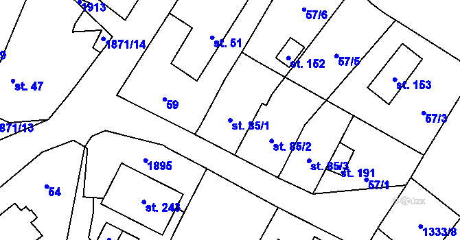Parcela st. 85/1 v KÚ Čeminy, Katastrální mapa