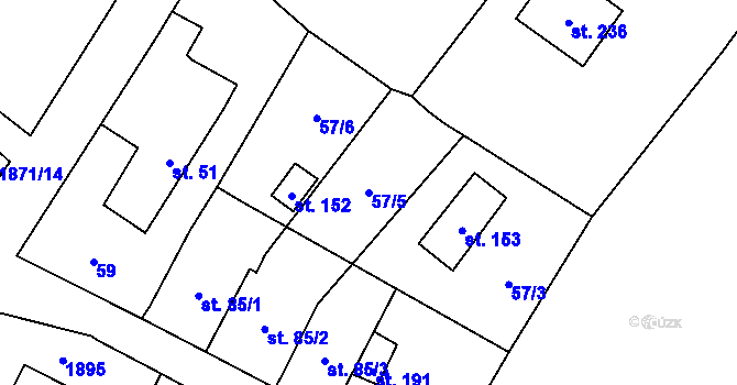 Parcela st. 57/5 v KÚ Čeminy, Katastrální mapa