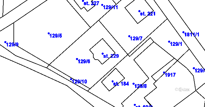 Parcela st. 229 v KÚ Čeminy, Katastrální mapa