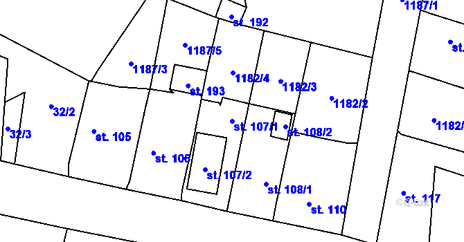 Parcela st. 107/1 v KÚ Čeminy, Katastrální mapa