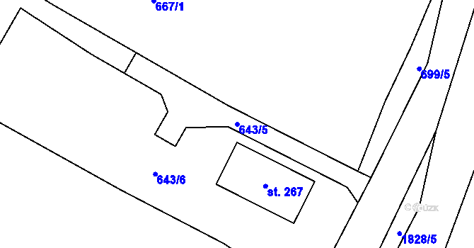 Parcela st. 643/5 v KÚ Čeminy, Katastrální mapa