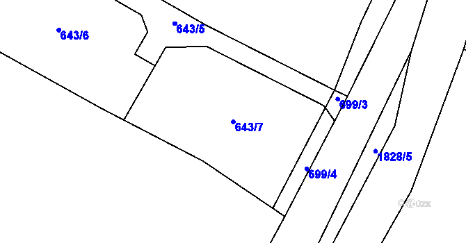 Parcela st. 643/7 v KÚ Čeminy, Katastrální mapa