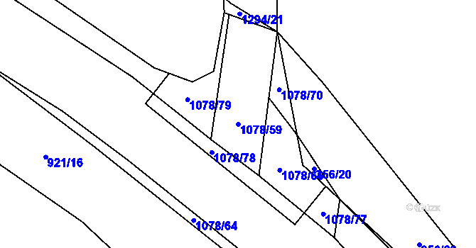 Parcela st. 1078/59 v KÚ Kůští, Katastrální mapa