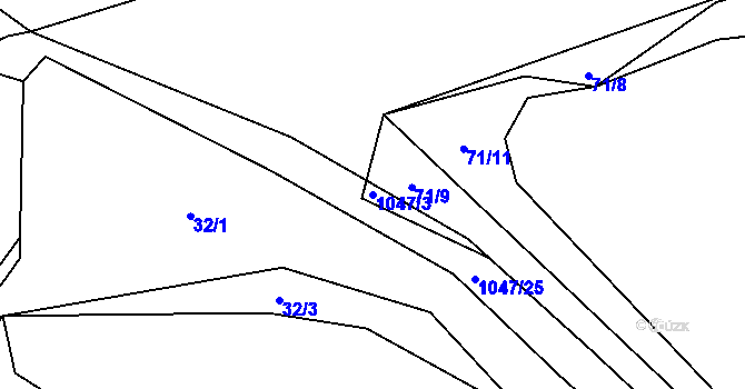 Parcela st. 1047/3 v KÚ Kůští, Katastrální mapa
