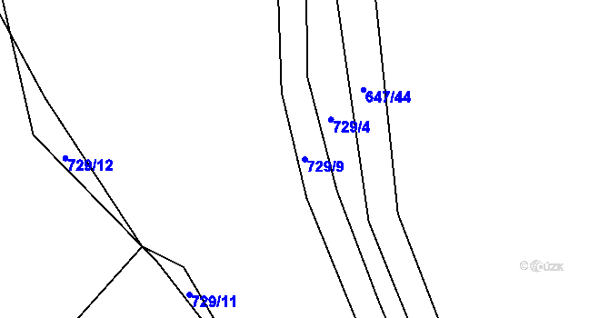 Parcela st. 729/9 v KÚ Kůští, Katastrální mapa