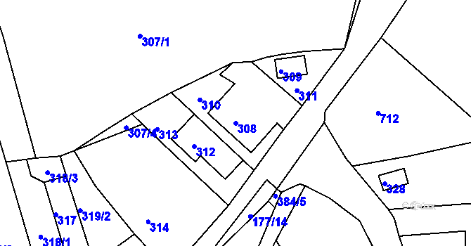 Parcela st. 308 v KÚ Čenkov u Příbramě, Katastrální mapa