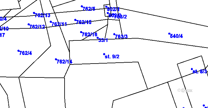 Parcela st. 9/2 v KÚ Čenkov u Třešti, Katastrální mapa