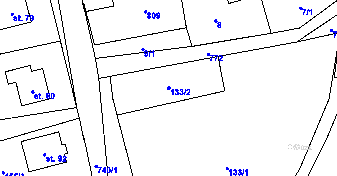 Parcela st. 133/2 v KÚ Čenkov u Třešti, Katastrální mapa