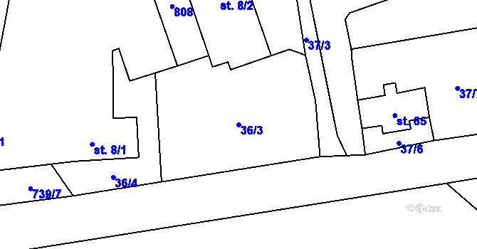 Parcela st. 36/3 v KÚ Čenkov u Třešti, Katastrální mapa