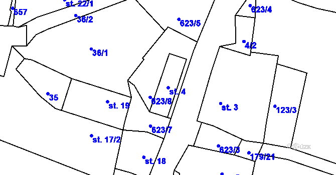 Parcela st. 4 v KÚ Třebelice, Katastrální mapa