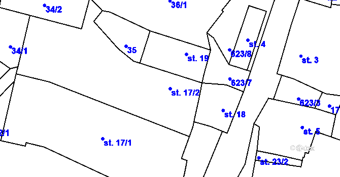 Parcela st. 17/2 v KÚ Třebelice, Katastrální mapa