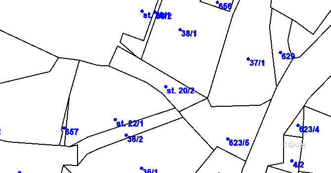 Parcela st. 20/2 v KÚ Třebelice, Katastrální mapa