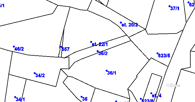 Parcela st. 36/2 v KÚ Třebelice, Katastrální mapa