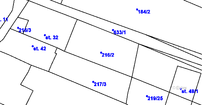 Parcela st. 216/2 v KÚ Třebelice, Katastrální mapa