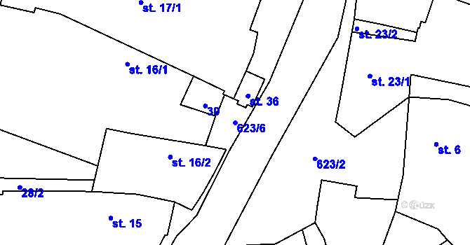 Parcela st. 623/6 v KÚ Třebelice, Katastrální mapa