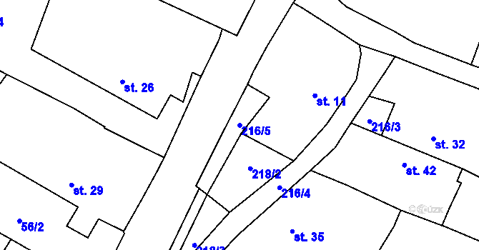 Parcela st. 216/5 v KÚ Třebelice, Katastrální mapa