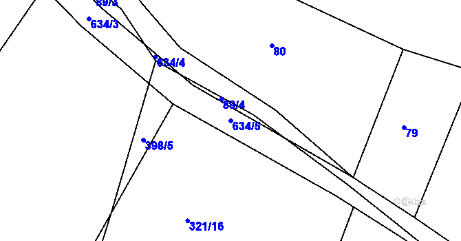 Parcela st. 634/5 v KÚ Třebelice, Katastrální mapa