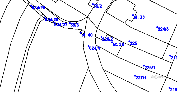 Parcela st. 624/4 v KÚ Třebelice, Katastrální mapa