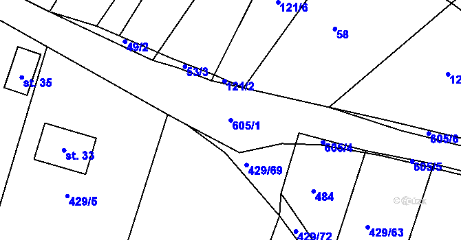 Parcela st. 605/1 v KÚ Všechlapy u Malšic, Katastrální mapa