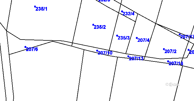 Parcela st. 207/10 v KÚ Všechlapy u Malšic, Katastrální mapa
