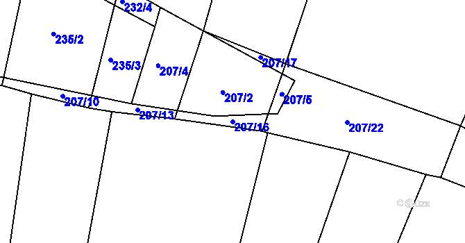 Parcela st. 207/16 v KÚ Všechlapy u Malšic, Katastrální mapa