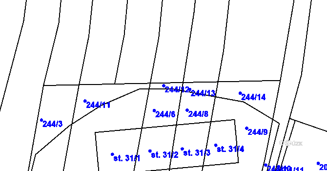 Parcela st. 244/12 v KÚ Všechlapy u Malšic, Katastrální mapa