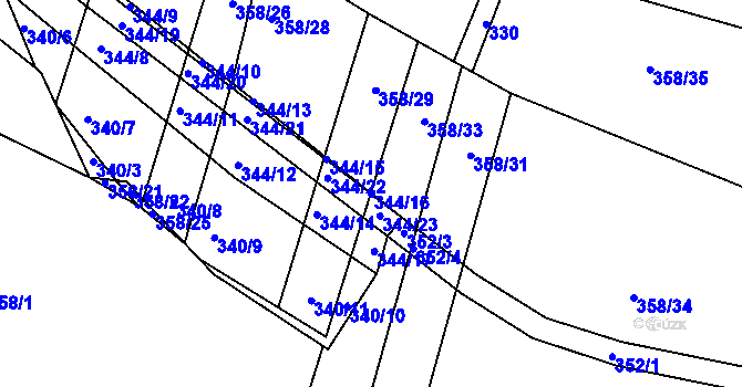 Parcela st. 344/16 v KÚ Všechlapy u Malšic, Katastrální mapa