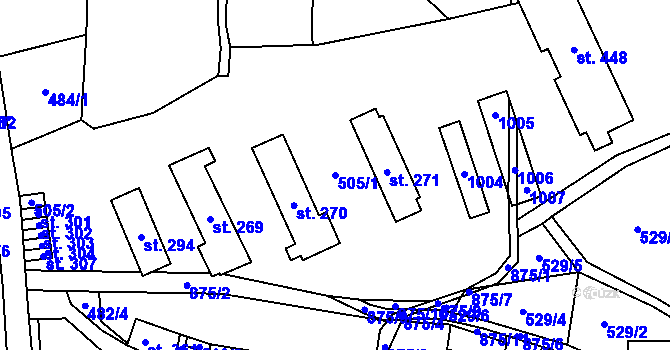 Parcela st. 505/1 v KÚ Čenkovice, Katastrální mapa