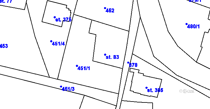 Parcela st. 83 v KÚ Čenkovice, Katastrální mapa