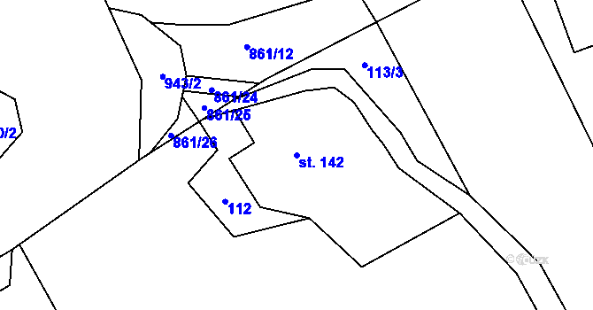 Parcela st. 142 v KÚ Čenkovice, Katastrální mapa