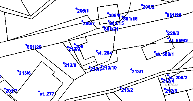 Parcela st. 204 v KÚ Čenkovice, Katastrální mapa