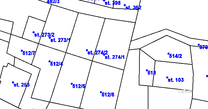 Parcela st. 274/1 v KÚ Čenkovice, Katastrální mapa