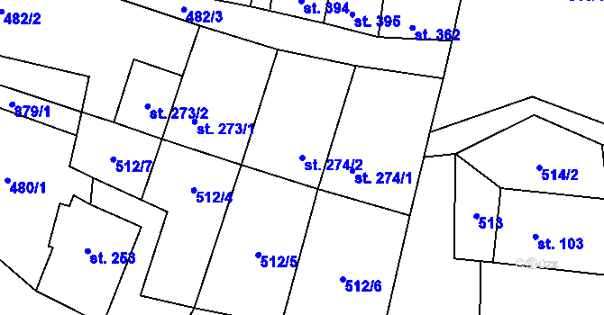 Parcela st. 274/2 v KÚ Čenkovice, Katastrální mapa