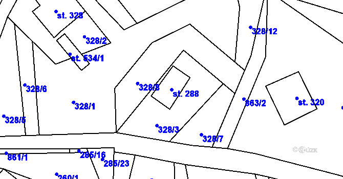 Parcela st. 288 v KÚ Čenkovice, Katastrální mapa