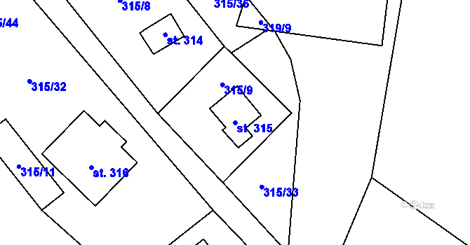 Parcela st. 315 v KÚ Čenkovice, Katastrální mapa