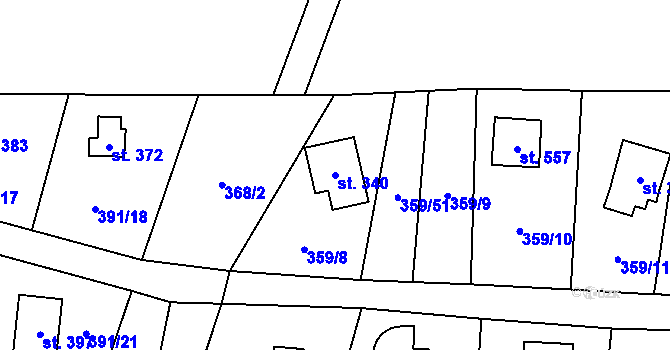 Parcela st. 340 v KÚ Čenkovice, Katastrální mapa