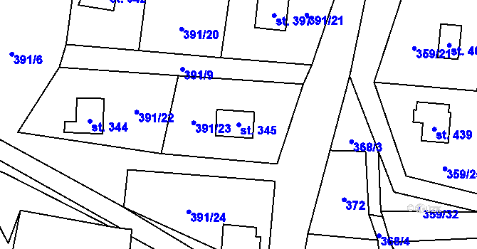 Parcela st. 345 v KÚ Čenkovice, Katastrální mapa